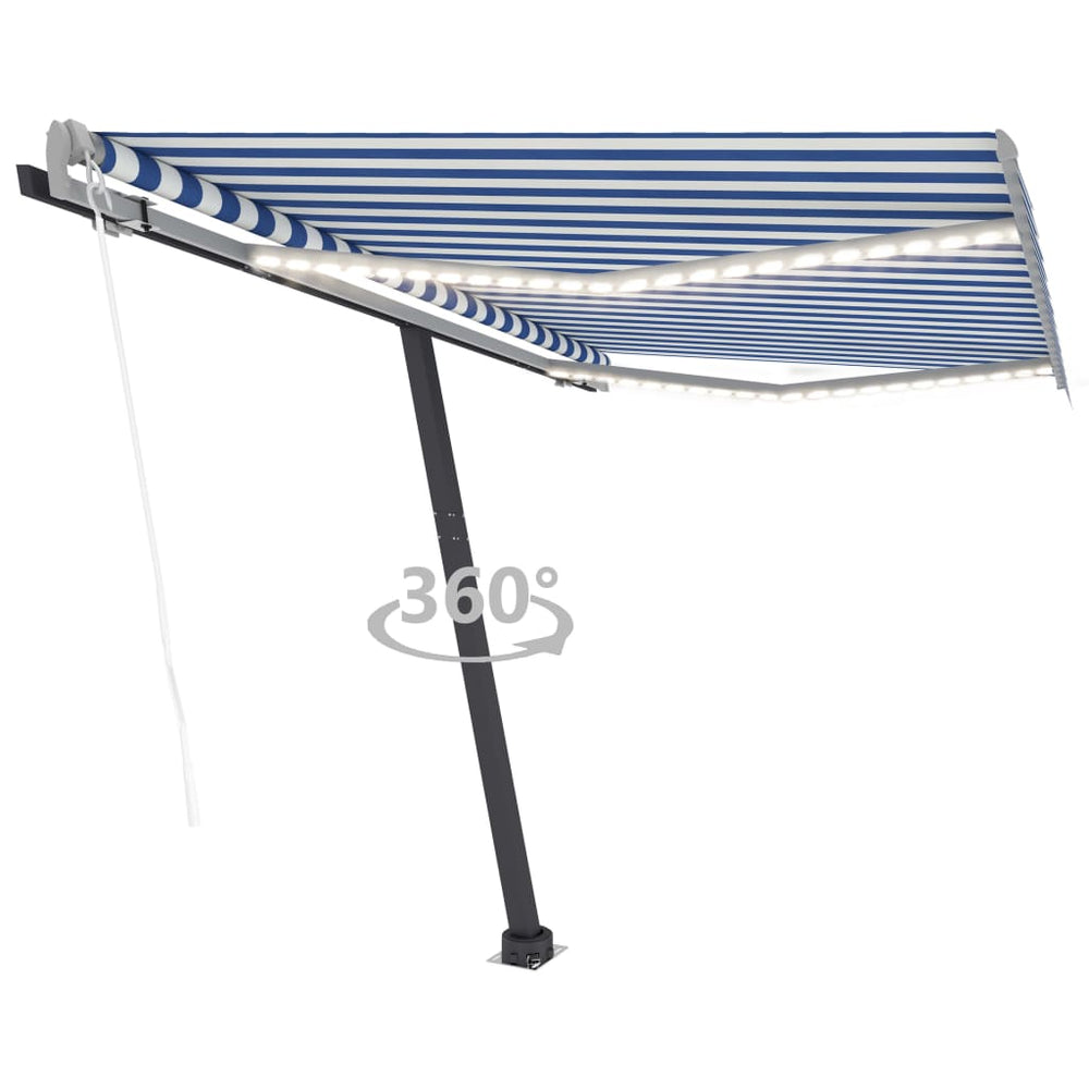 Luifel automatisch met LED en windsensor 300x250 cm blauw wit - Griffin Retail