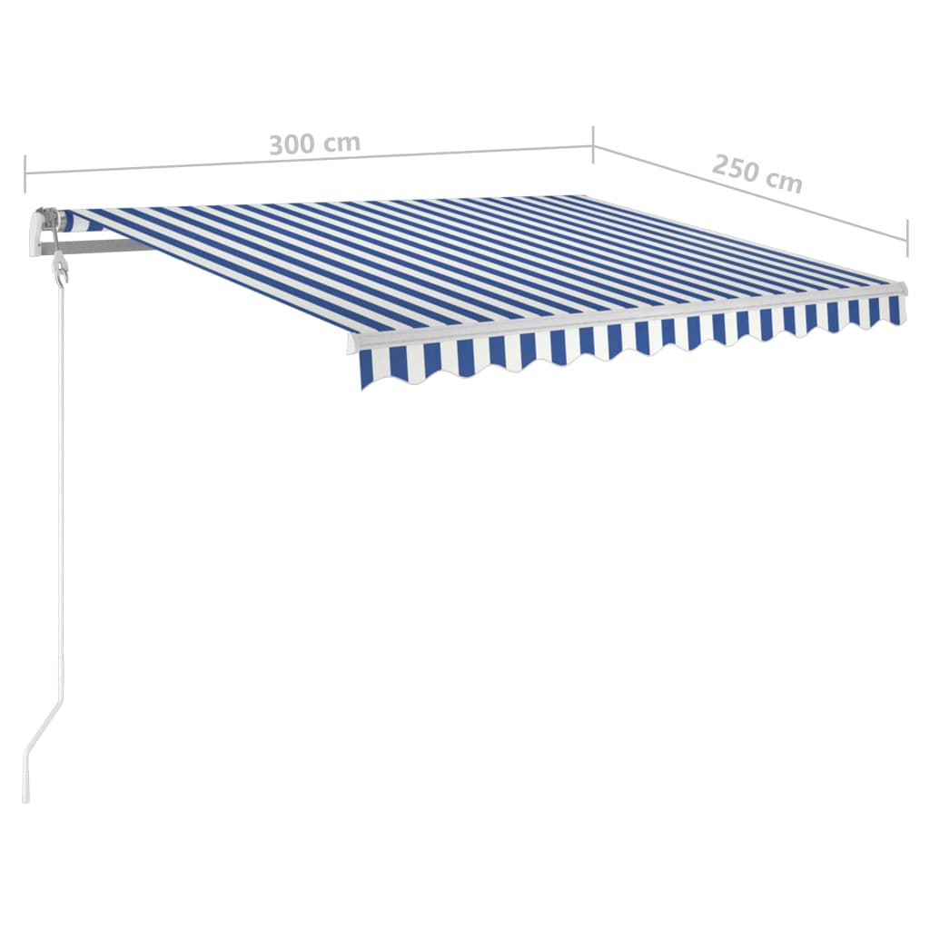 Luifel automatisch uittrekbaar met palen 3x2,5 m blauw en wit - Griffin Retail