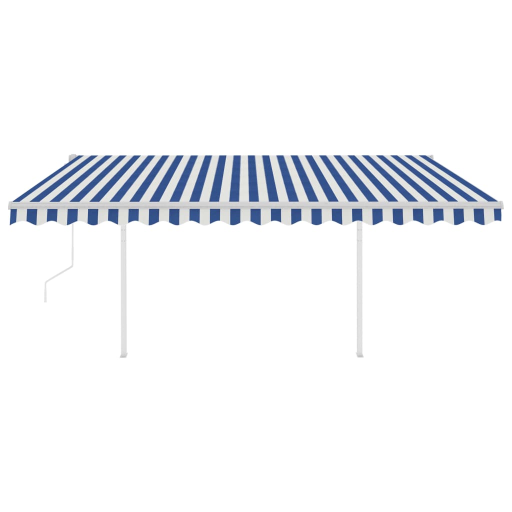 Luifel automatisch uittrekbaar met palen 4,5x3,5 m blauw en wit - Griffin Retail