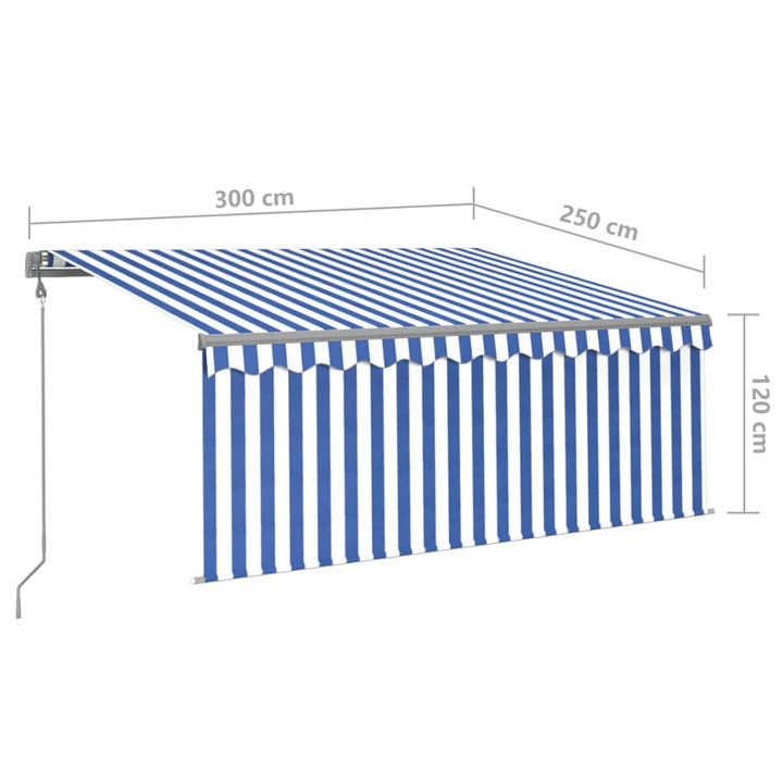 Luifel automatisch uittrekbaar met rolgordijn 3x2,5 m blauw wit - Griffin Retail