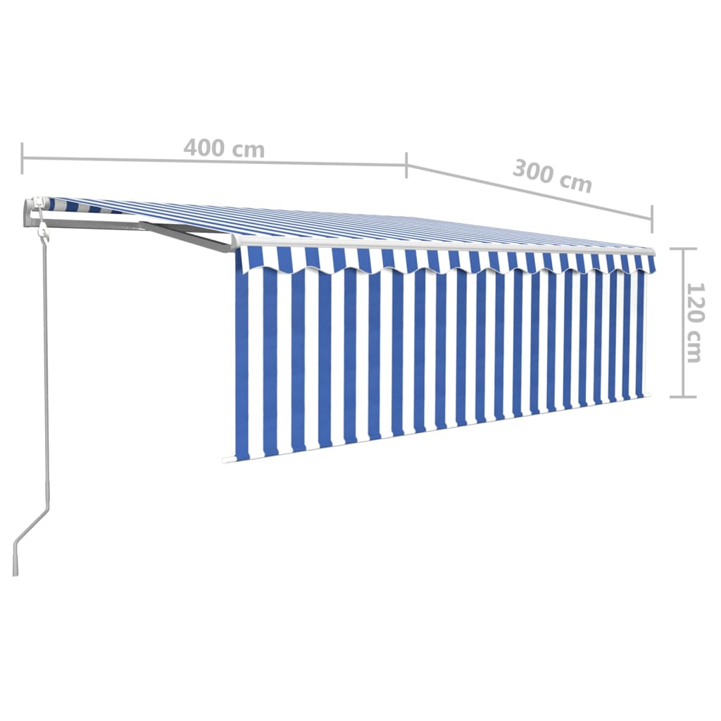 Luifel automatisch uittrekbaar met rolgordijn 4x3 m blauw wit - Griffin Retail