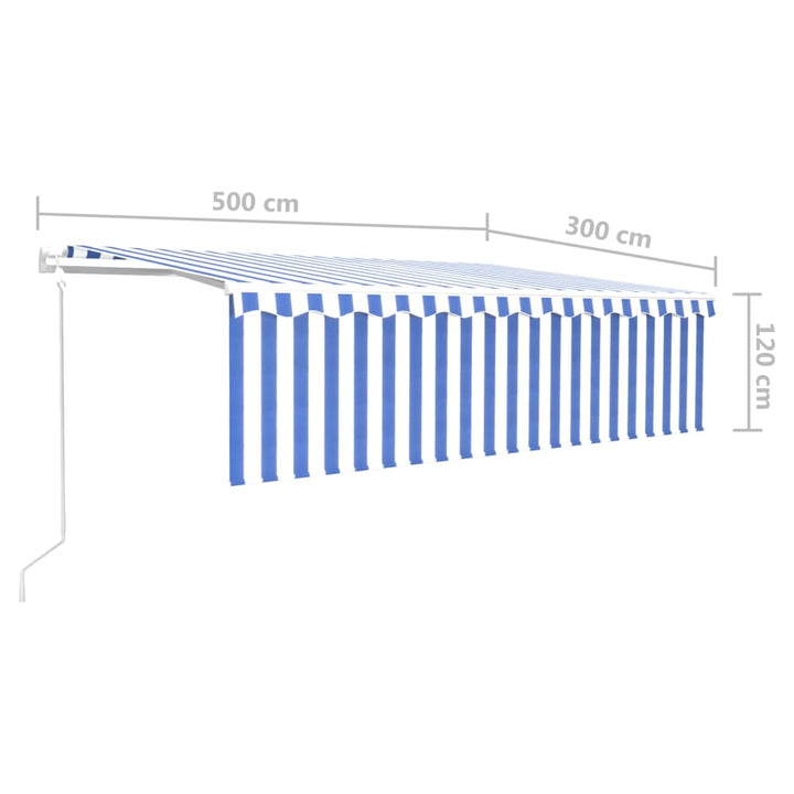 Luifel automatisch uittrekbaar met rolgordijn 5x3m blauw en wit - Griffin Retail