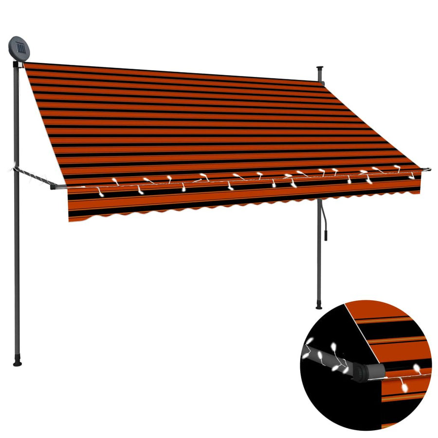 Luifel handmatig uittrekbaar met LED 250 cm oranje en bruin - Griffin Retail