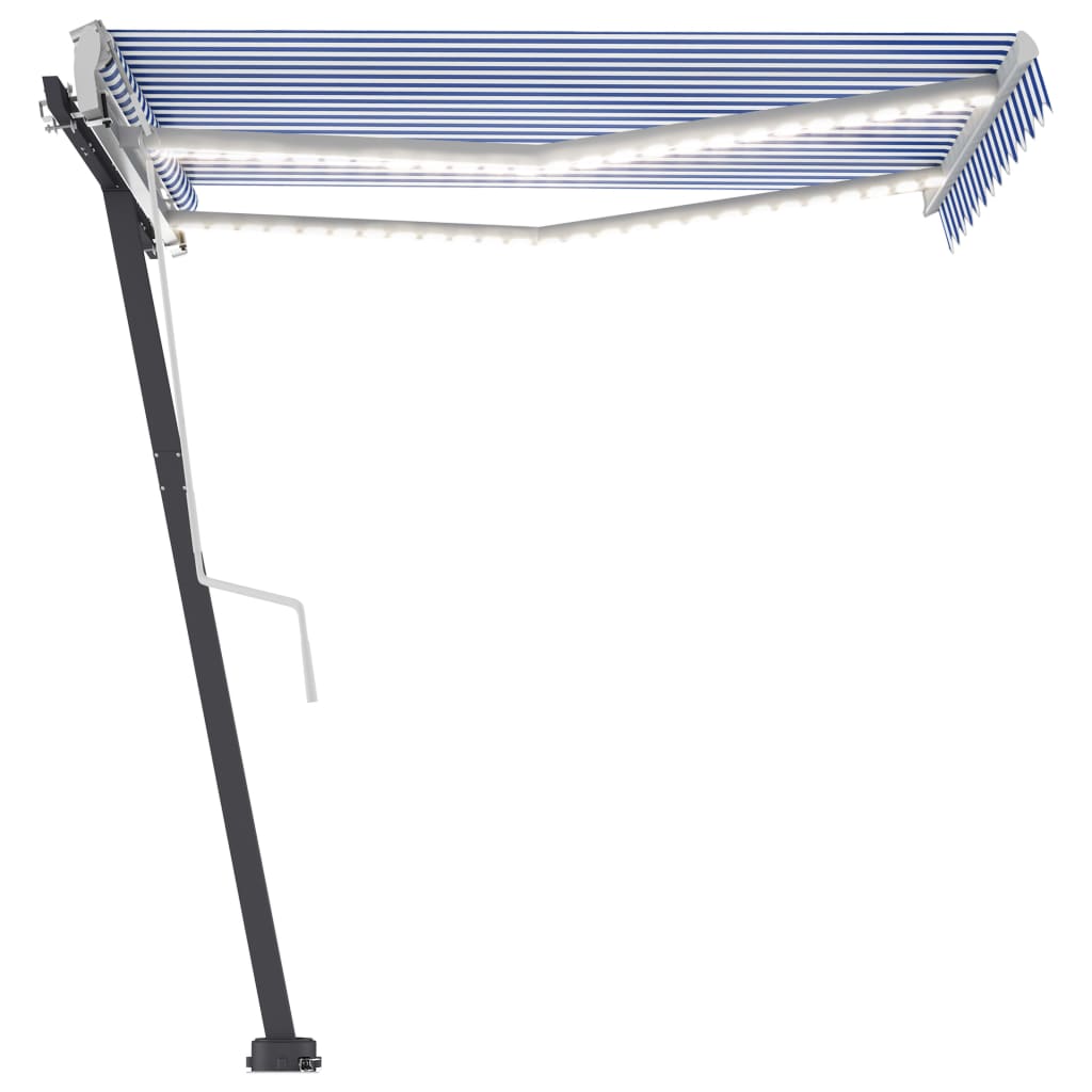 Luifel handmatig uittrekbaar met LED 300x250 cm blauw en wit - Griffin Retail