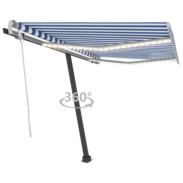 Luifel handmatig uittrekbaar met LED 300x250 cm blauw en wit - Griffin Retail