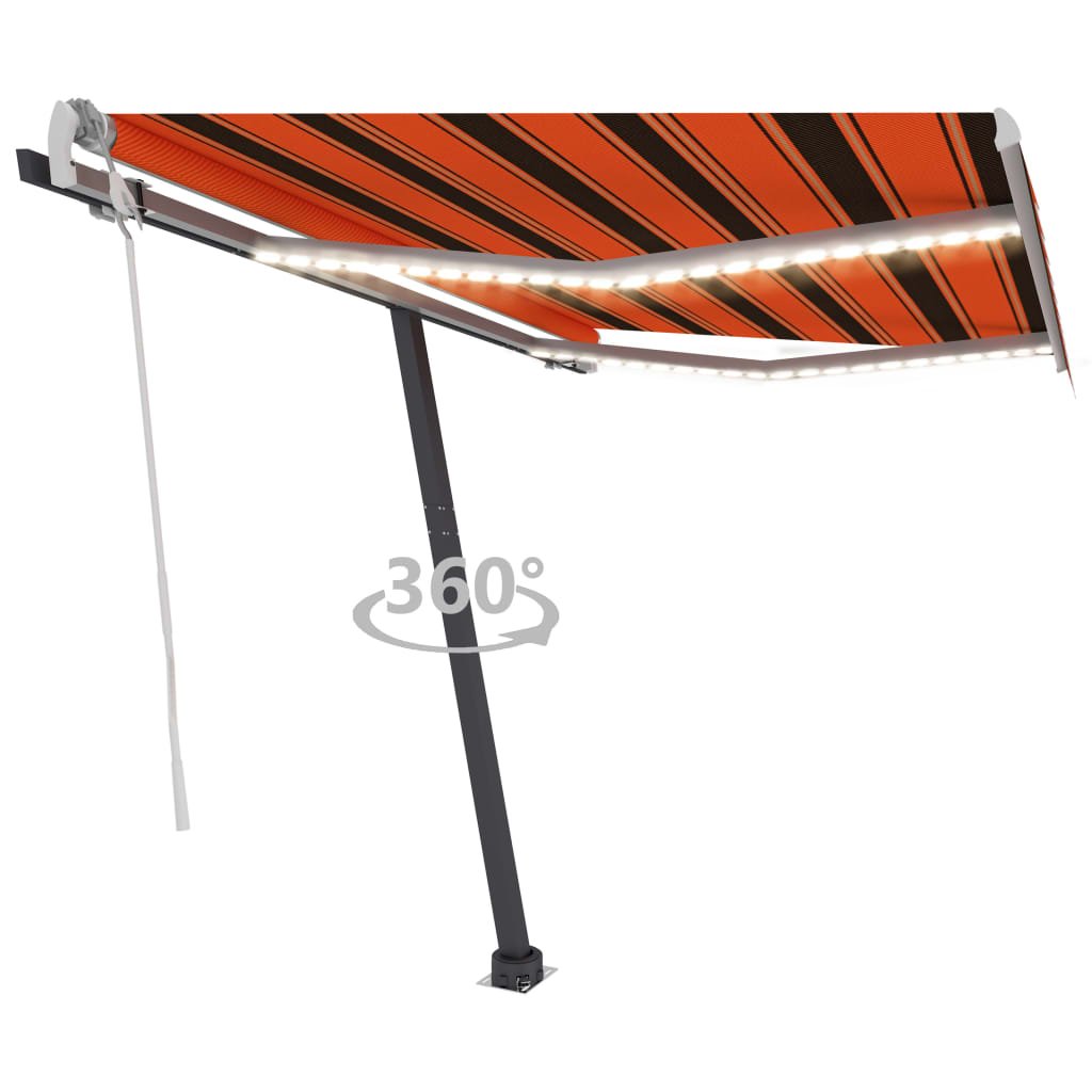 Luifel handmatig uittrekbaar met LED 300x250 cm oranje en bruin - Griffin Retail