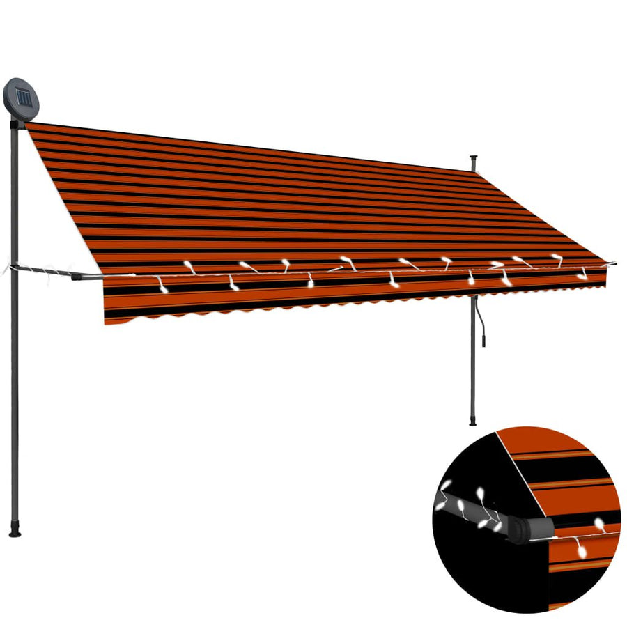 Luifel handmatig uittrekbaar met LED 350 cm oranje en bruin - Griffin Retail