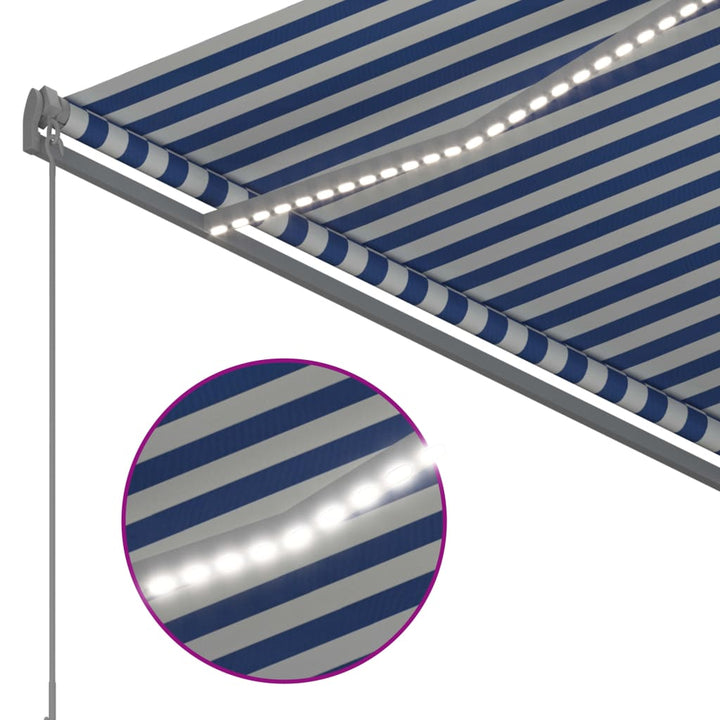 Luifel handmatig uittrekbaar met LED 3x2,5 m blauw en wit - Griffin Retail