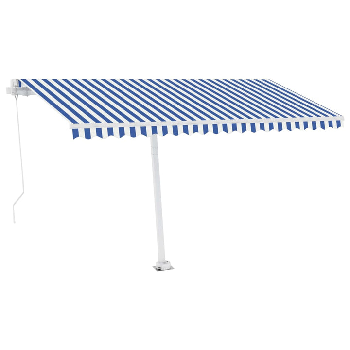 Luifel handmatig uittrekbaar met LED 450x350 cm blauw en wit - Griffin Retail