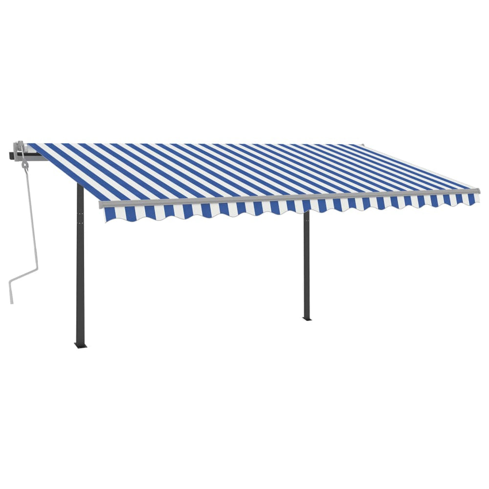 Luifel handmatig uittrekbaar met palen 4,5x3,5 m blauw en wit - Griffin Retail