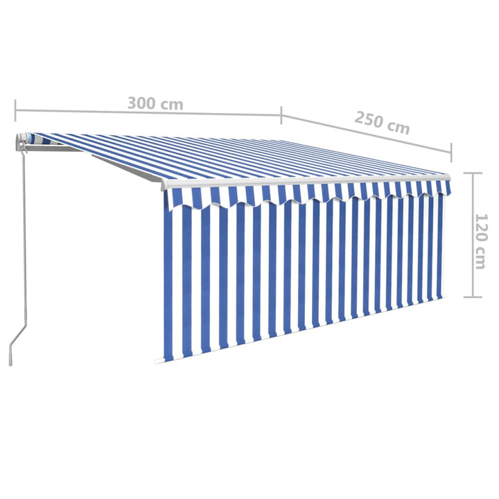 Luifel handmatig uittrekbaar met rolgordijn 3x2,5 m blauw wit - Griffin Retail