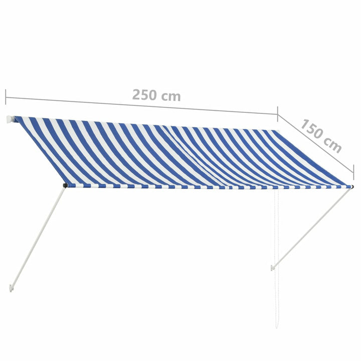 Luifel uittrekbaar 250x150 cm blauw en wit - Griffin Retail