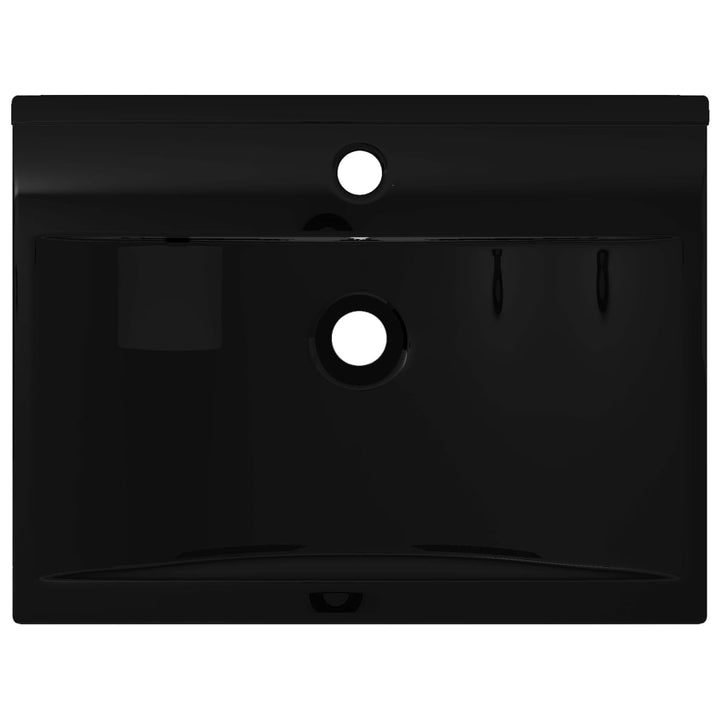 Luxe wastafel met kraangat zwart rechthoekig keramiek 60x46 cm - Griffin Retail