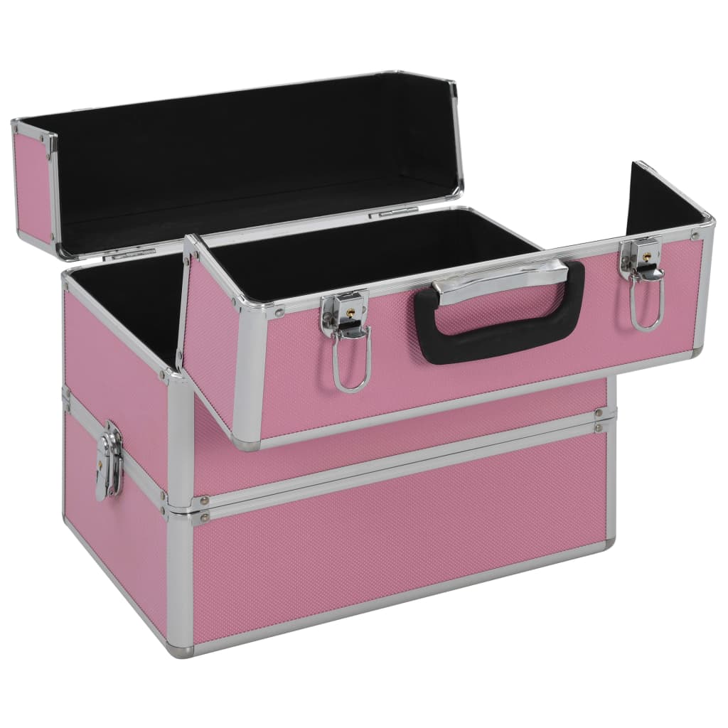 Make-up koffer 37x24x35 cm aluminium roze - Griffin Retail