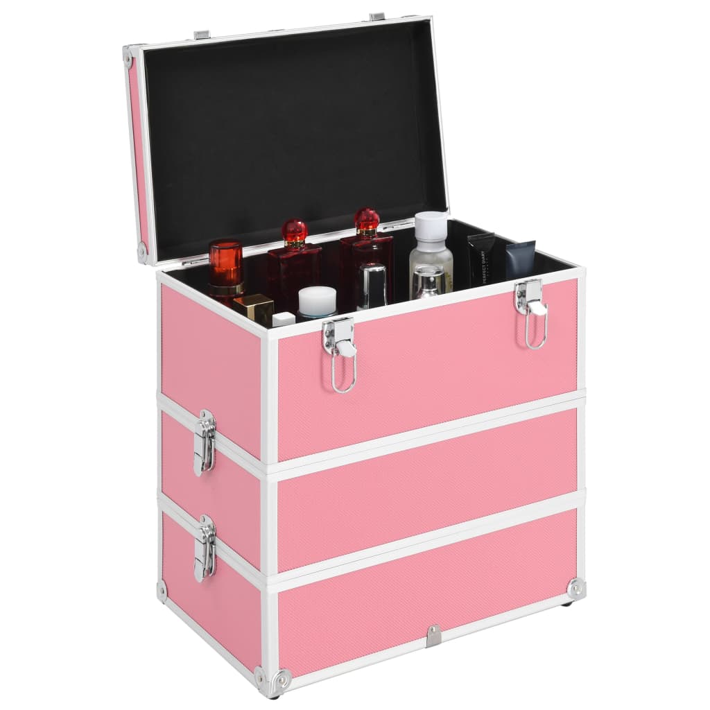 Make-up koffer 37x24x40 cm aluminium roze - Griffin Retail