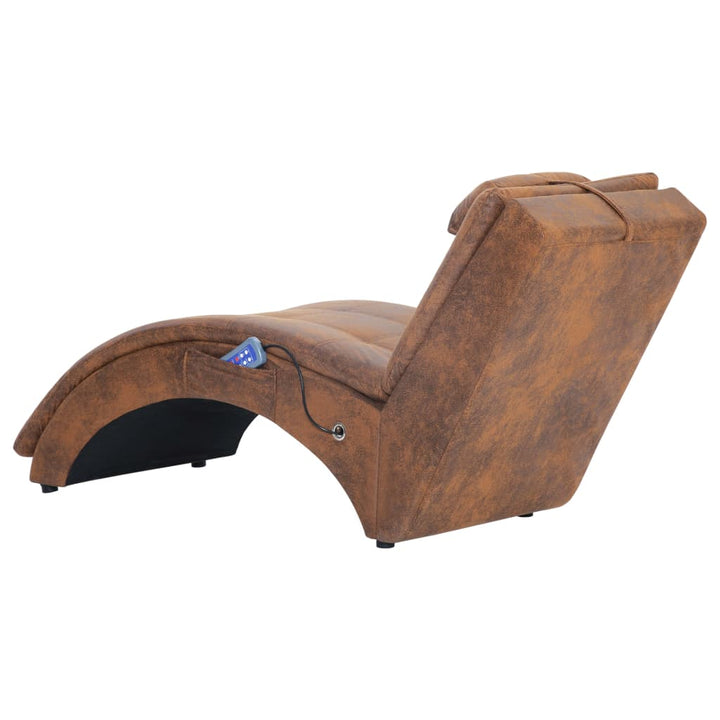 Massage chaise longue met kussen kunstsuède bruin - Griffin Retail