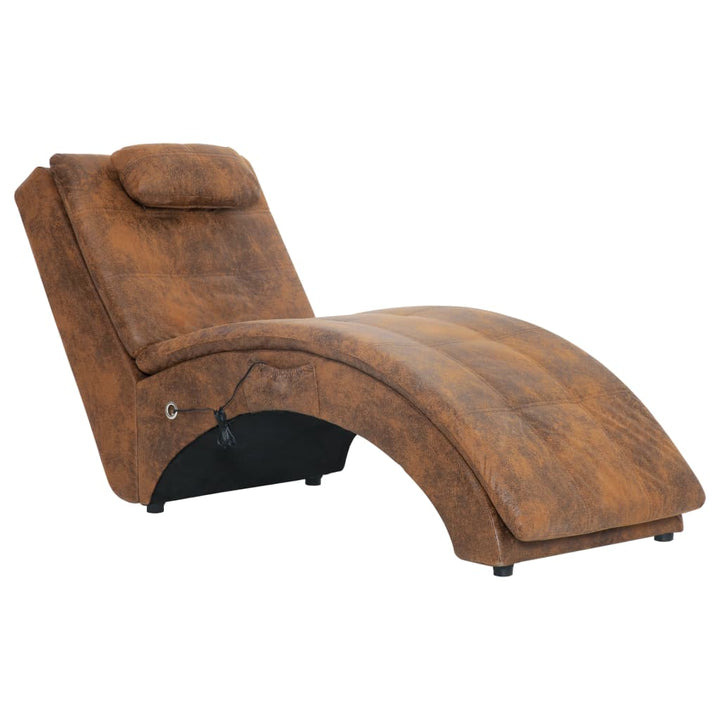 Massage chaise longue met kussen kunstsuède bruin - Griffin Retail