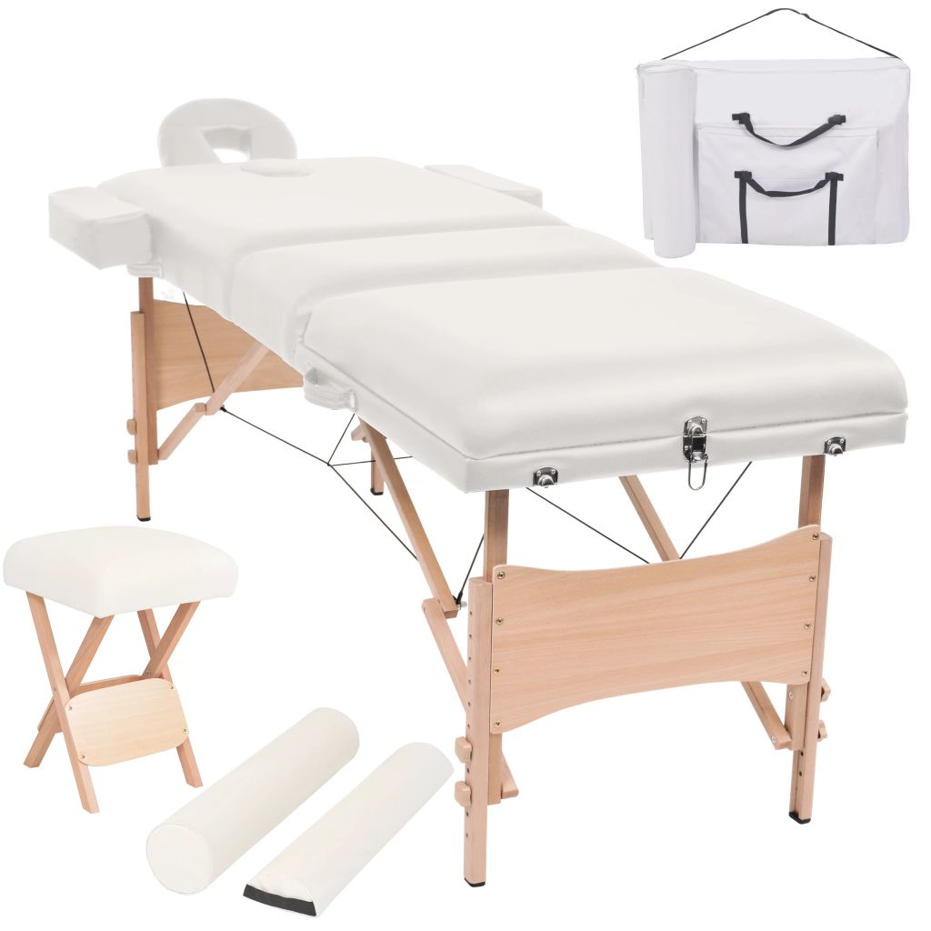 Massagetafel- en krukset inklapbaar 3 zones 10 cm dik wit - Griffin Retail