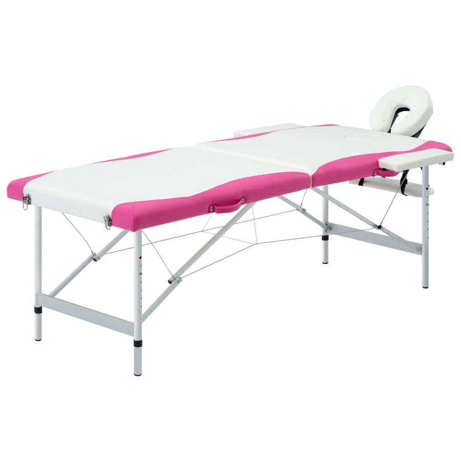 Massagetafel inklapbaar 2 zones aluminium wit en roze - Griffin Retail