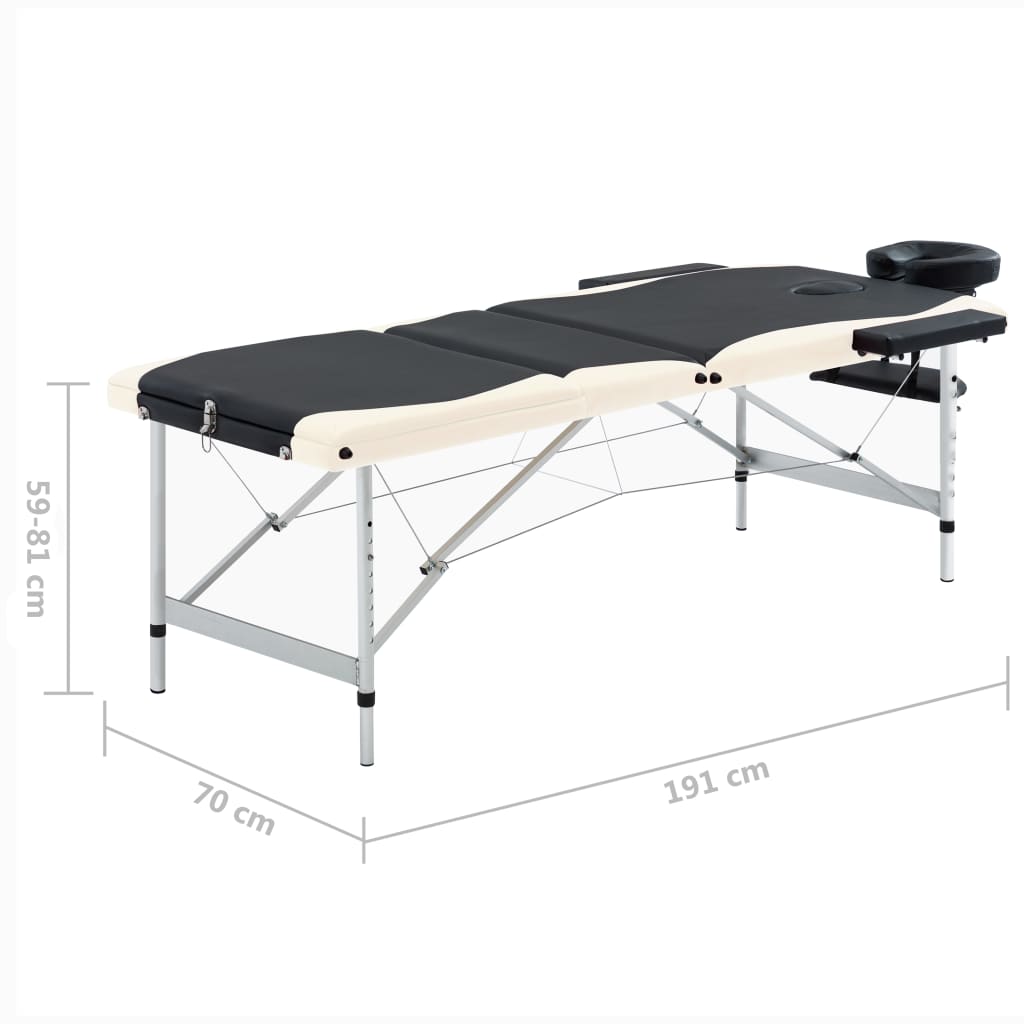 Massagetafel inklapbaar 3 zones aluminium zwart en beige - Griffin Retail