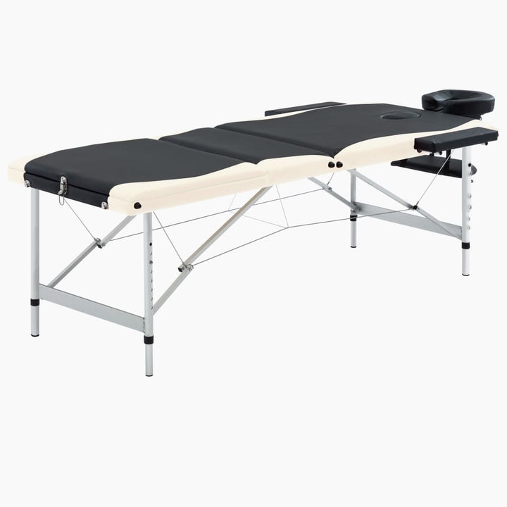 Massagetafel inklapbaar 3 zones aluminium zwart en beige - Griffin Retail