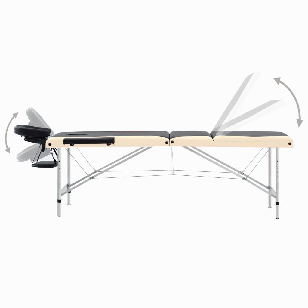 Massagetafel inklapbaar 3 zones aluminium zwart en beige - Griffin Retail