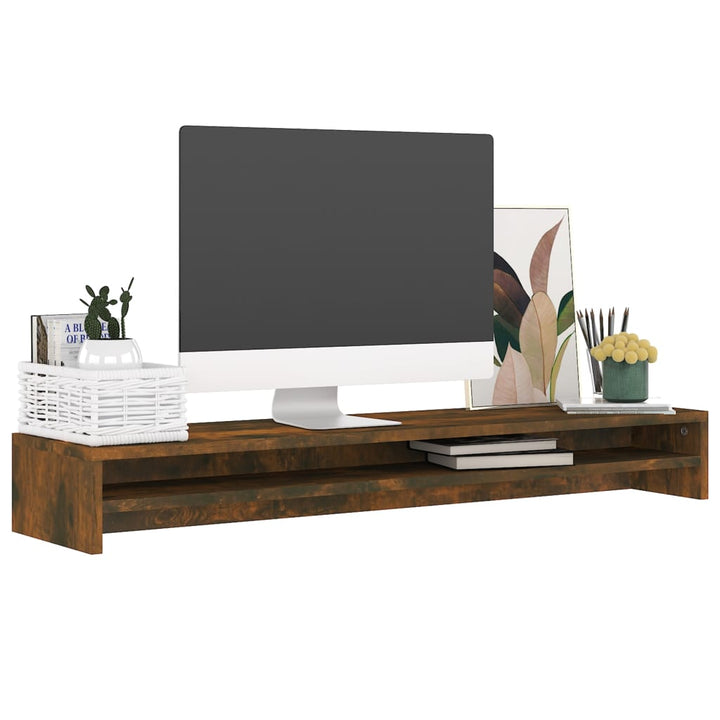 Monitorstandaard 100x24x13 cm bewerkt hout gerookt eikenkleurig - Griffin Retail