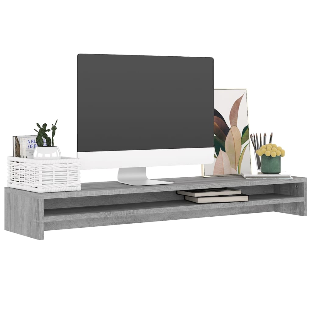 Monitorstandaard 100x24x13 cm bewerkt hout grijs sonoma eiken - Griffin Retail