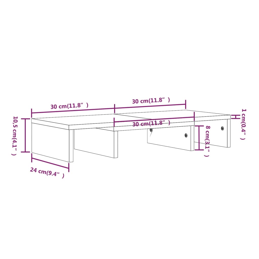 Monitorstandaard 60x24x10,5 cm massief grenenhout grijs - Griffin Retail