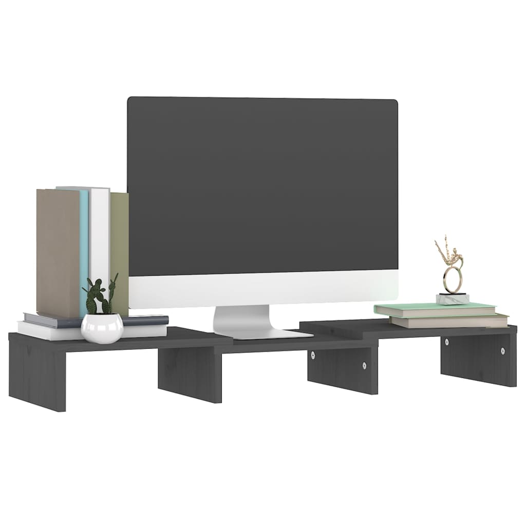 Monitorstandaard 60x24x10,5 cm massief grenenhout grijs - Griffin Retail