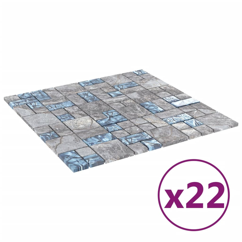 Mozaïektegels 22 st zelfklevend 30x30 cm glas grijs en blauw - Griffin Retail