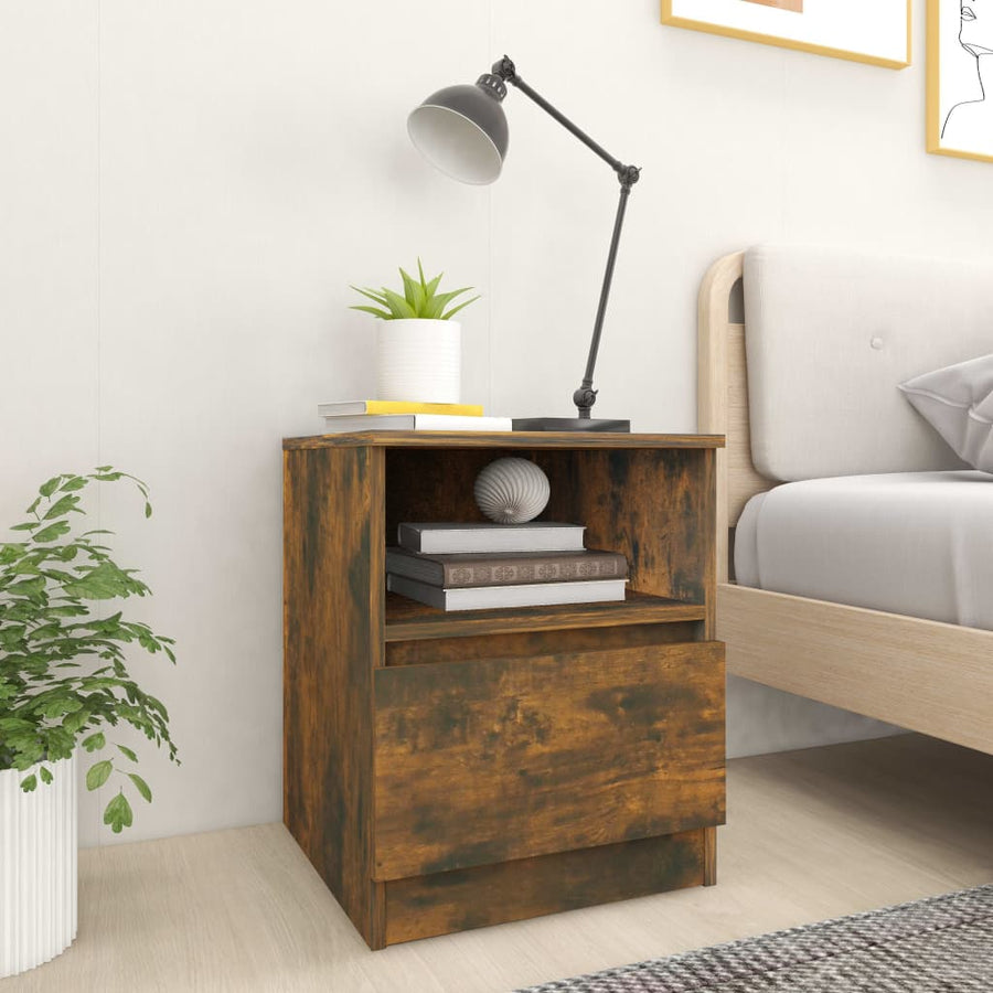 Nachtkastje 40x40x50 cm bewerkt hout gerookt eikenkleurig - Griffin Retail