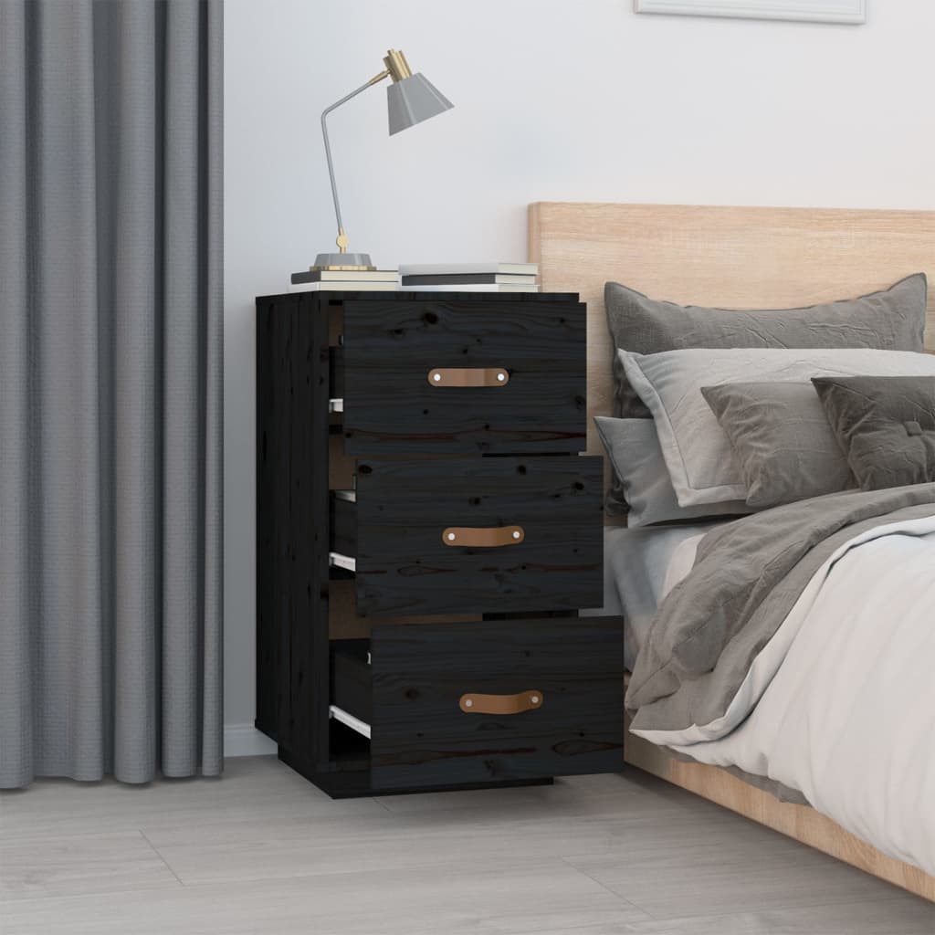 Nachtkastje 40x40x75 cm massief grenenhout zwart - Griffin Retail