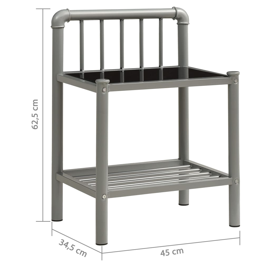 Nachtkastje 45x34,5x62,5 cm metaal en glas grijs en zwart - Griffin Retail