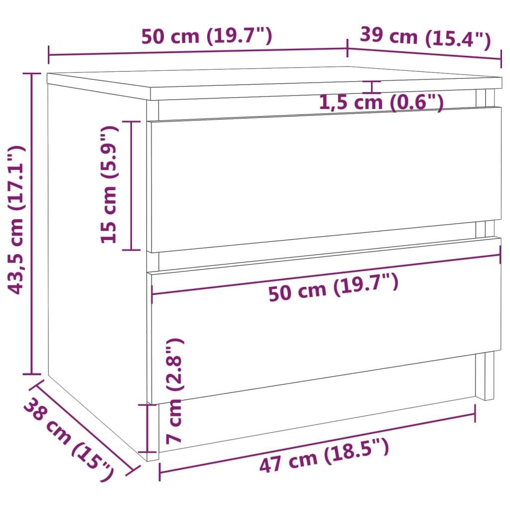 Nachtkastje 50x39x43,5 cm bewerkt hout grijs sonoma eikenkleur - Griffin Retail