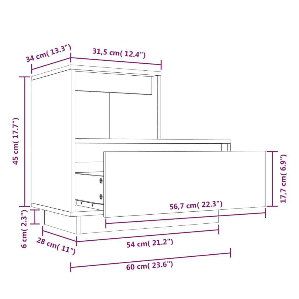 Nachtkastje 60x34x51 cm massief grenenhout wit - Griffin Retail