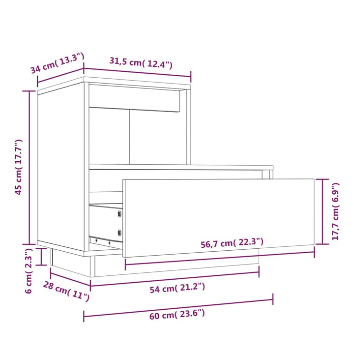 Nachtkastje 60x34x51 cm massief grenenhout wit - Griffin Retail