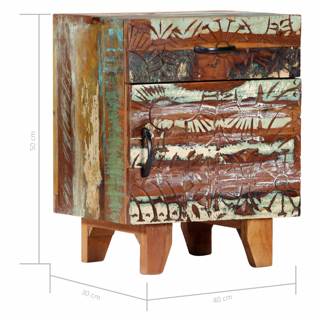 Nachtkastje handgesneden 40x30x50 cm massief gerecycled hout - Griffin Retail