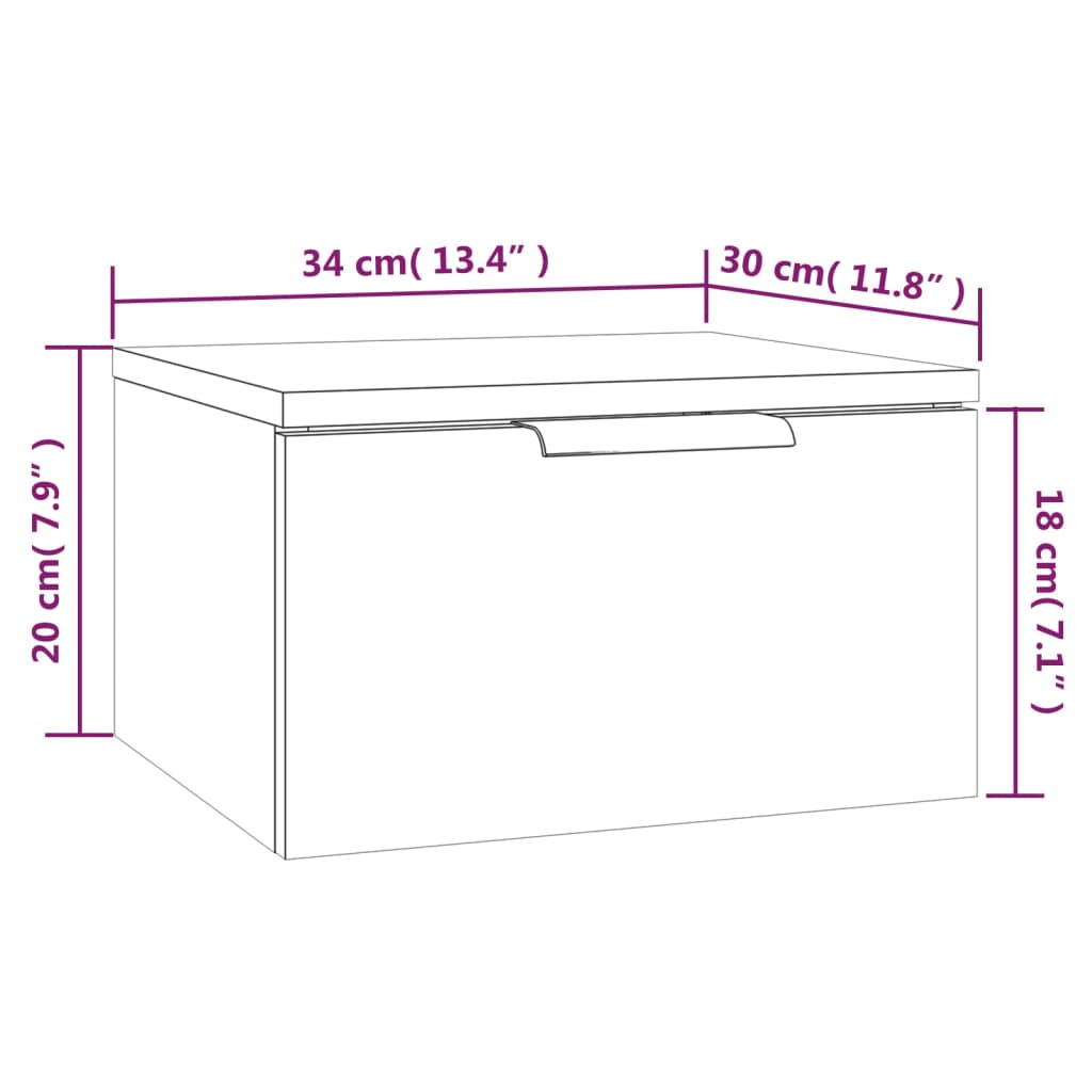 Nachtkastje wandgemonteerd 34x30x20 cm hoogglans wit - Griffin Retail