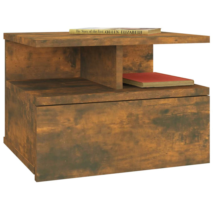 Nachtkastje zwevend 40x31x27 cm bewerkt hout gerookt eikenkleur - Griffin Retail