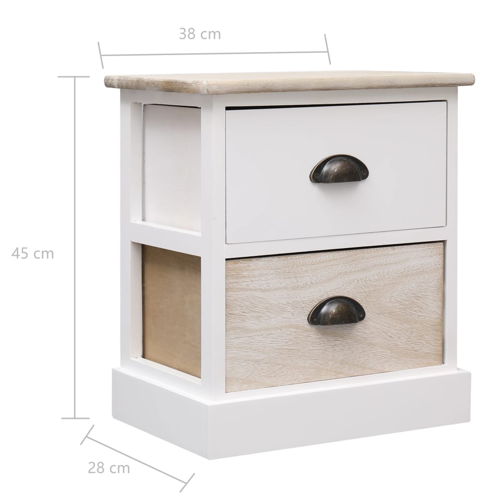 Nachtkastjes 2 st 38x28x45 cm paulowniahout wit en naturel - Griffin Retail