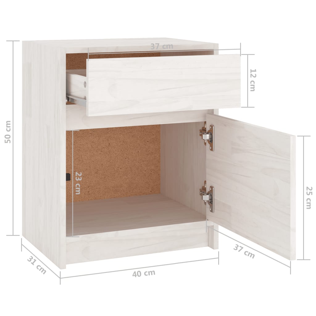 Nachtkastjes 2 st 40x31x50 cm massief grenenhout wit - Griffin Retail