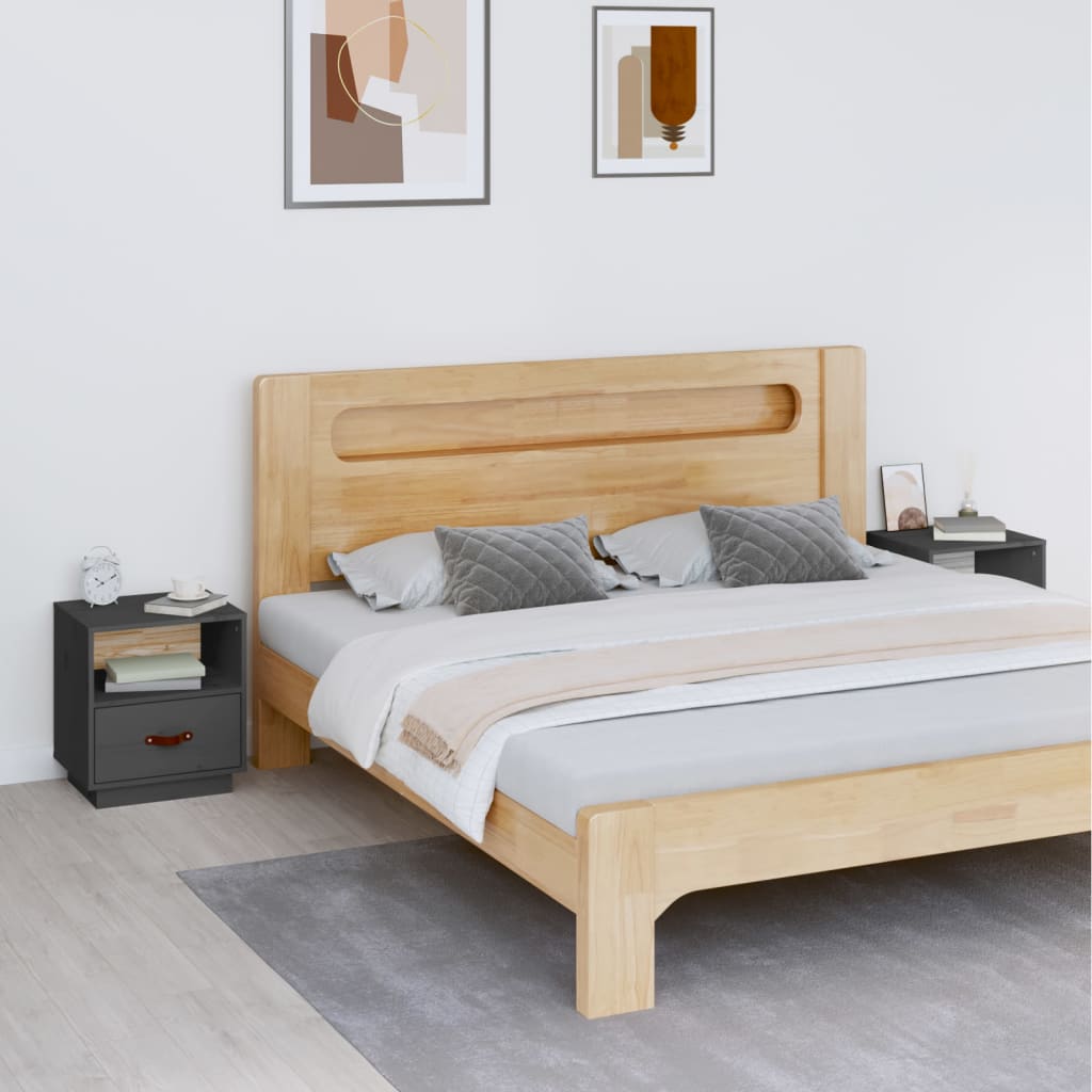Nachtkastjes 2 st 40x34x45 cm massief grenenhout grijs - Griffin Retail