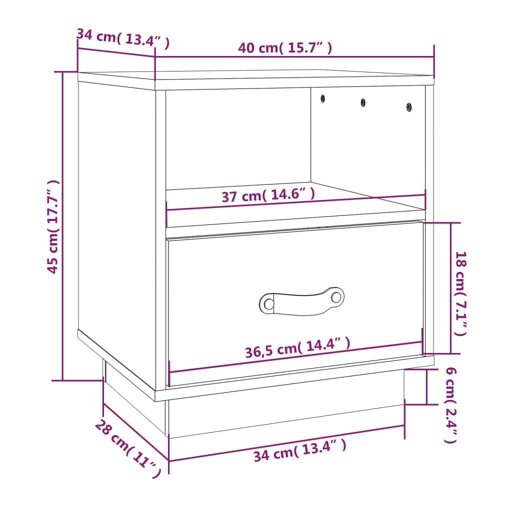 Nachtkastjes 2 st 40x34x45 cm massief grenenhout wit - Griffin Retail