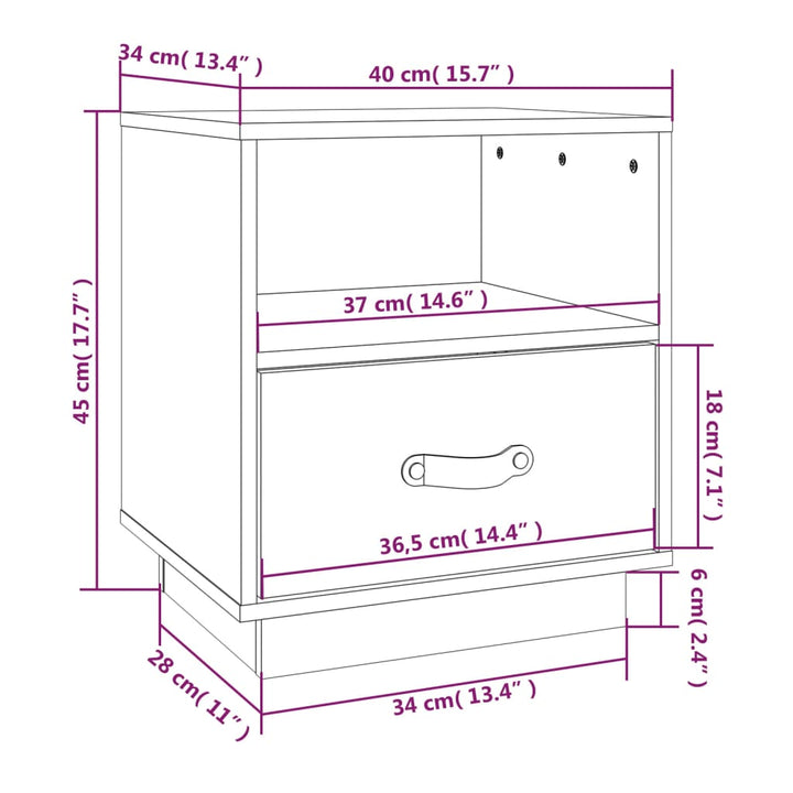 Nachtkastjes 2 st 40x34x45 cm massief grenenhout wit - Griffin Retail