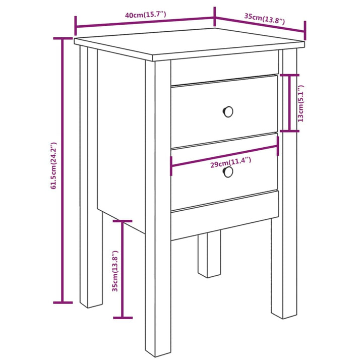 Nachtkastjes 2 st 40x35x61,5 cm massief grenenhout zwart - Griffin Retail