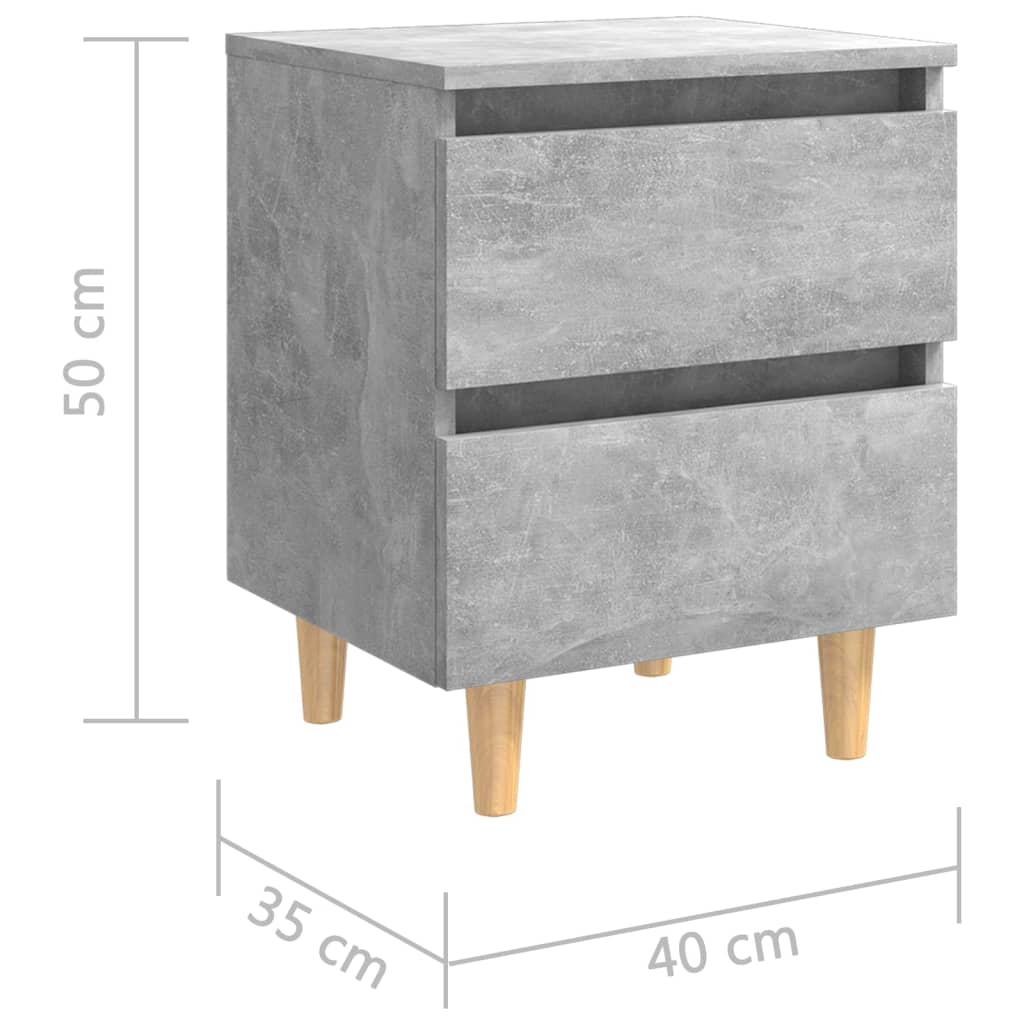 Nachtkastjes 2 st met grenenhouten poten 40x35x50 cm betongrijs - Griffin Retail