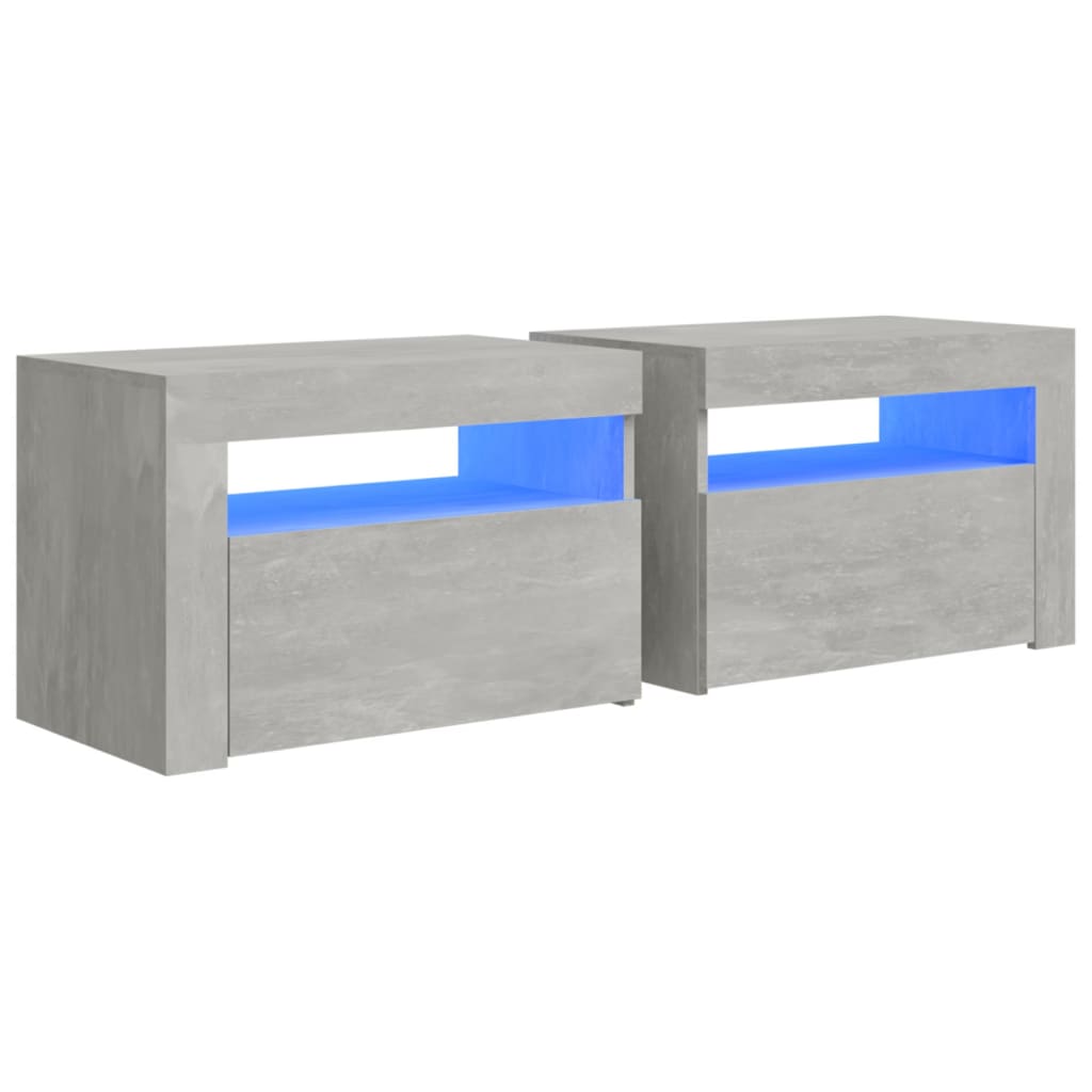 Nachtkastjes 2 st met LED's 60x35x40 cm betongrijs - Griffin Retail