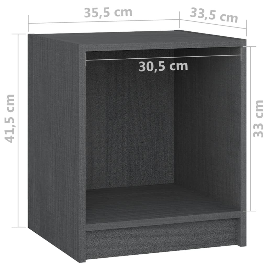 Nachtkastjes 2st 35,5x33,5x41,5 cm massief grenenhout grijs - Griffin Retail
