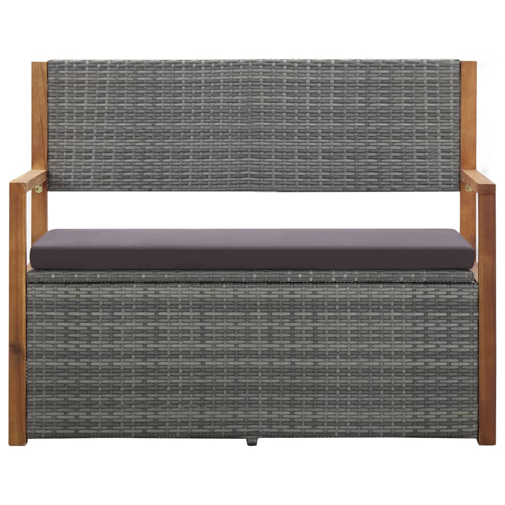 Opbergbank 110 cm poly rattan en massief acaciahout grijs - Griffin Retail